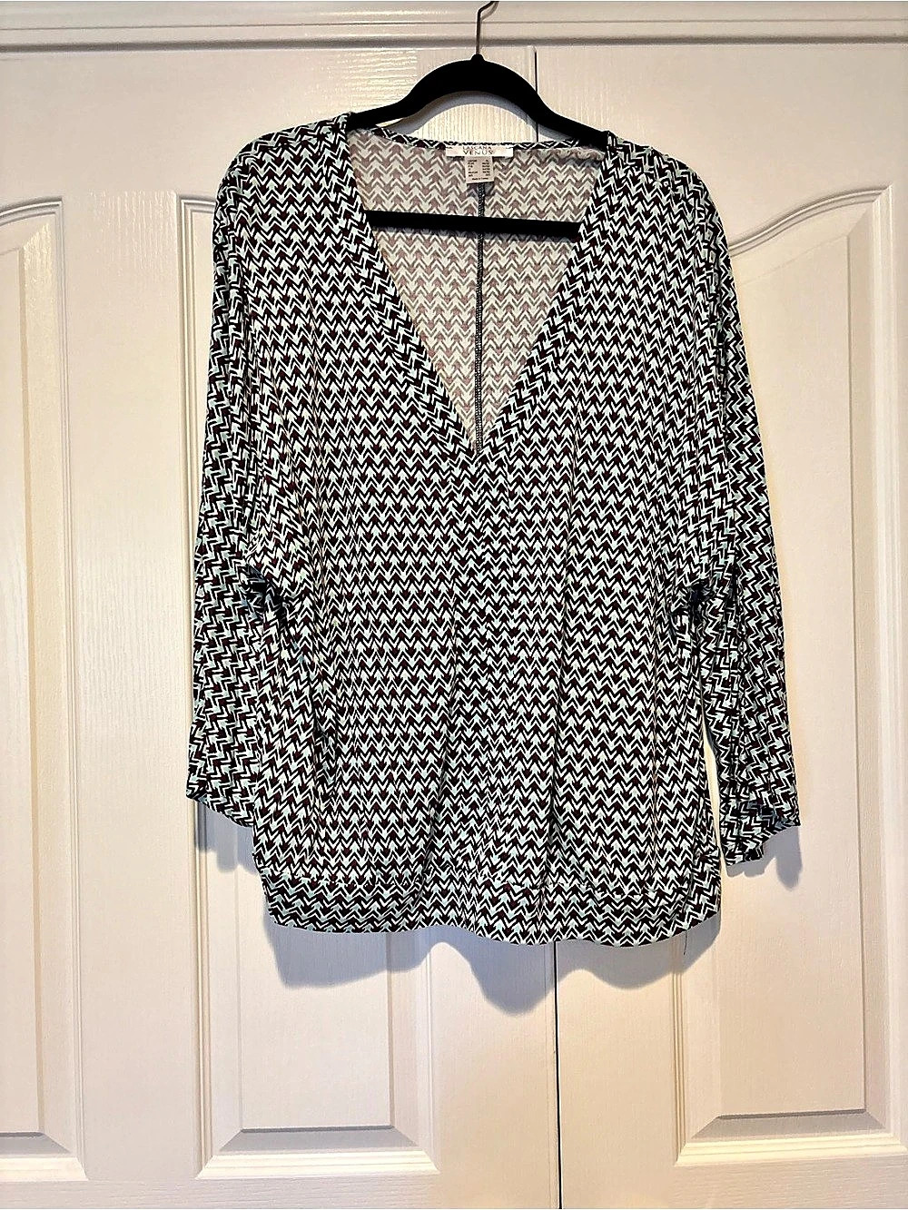 Lascana Venus Geometric Blouse in Black & Pink Size XL Like New